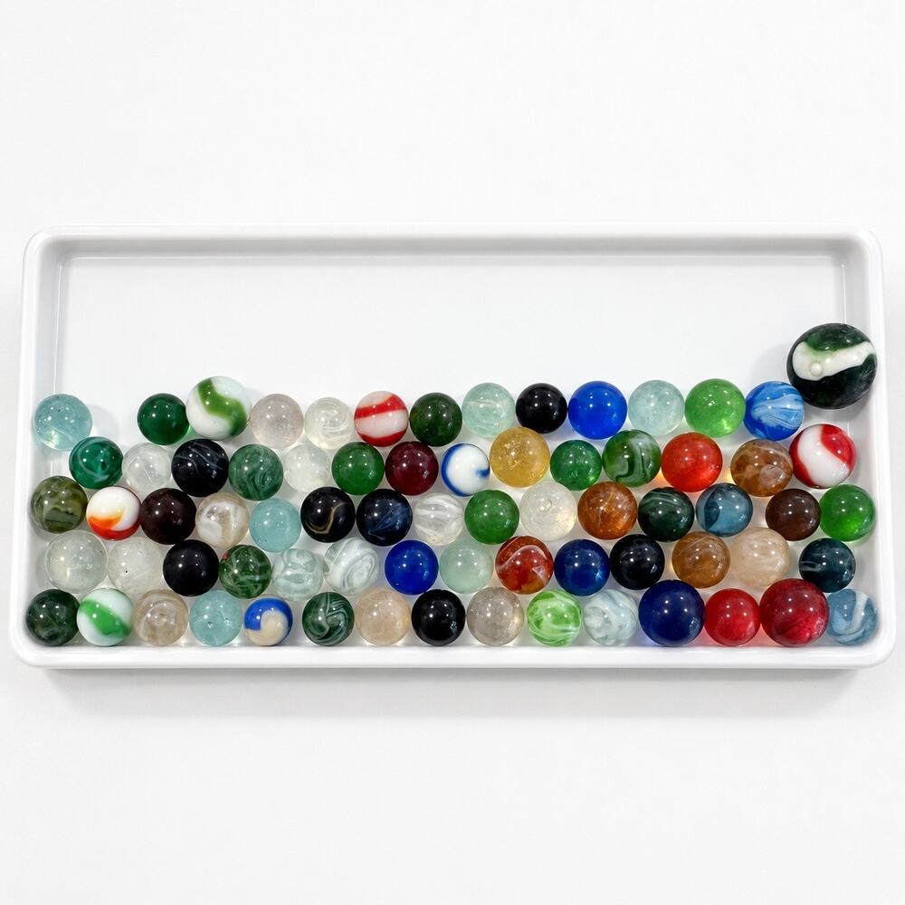 72 Vintage Glass Marbles Mixed Lot UV Reactive Glow Swirls Shooters Estate